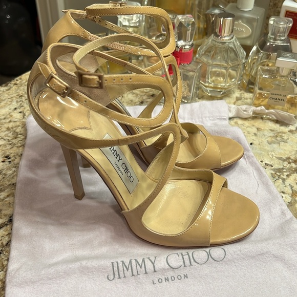 Jimmy Choo Beige Patent Leather Lance Strappy Sandals size 37 - Picture 3 of 11
